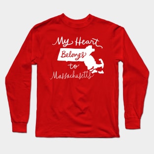 My Heart Belongs To Massachusetts: State Pride Calligraphy State Silhouette Art Long Sleeve T-Shirt